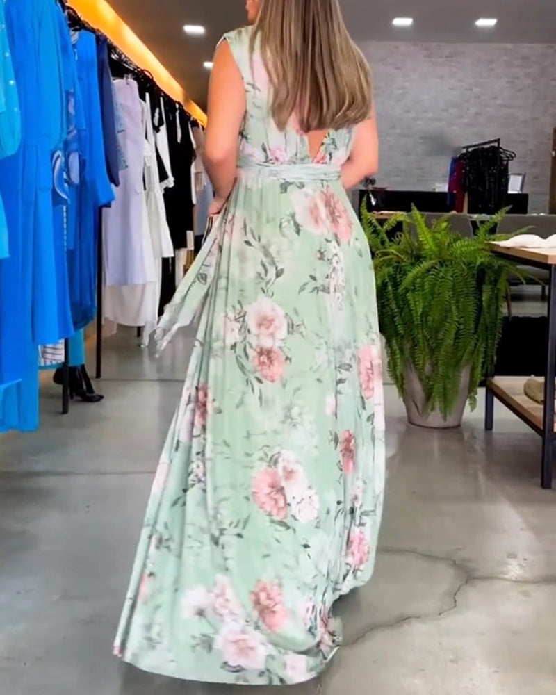 Erika - Elegante mouwloze jurk met V-hals en bloemenprint