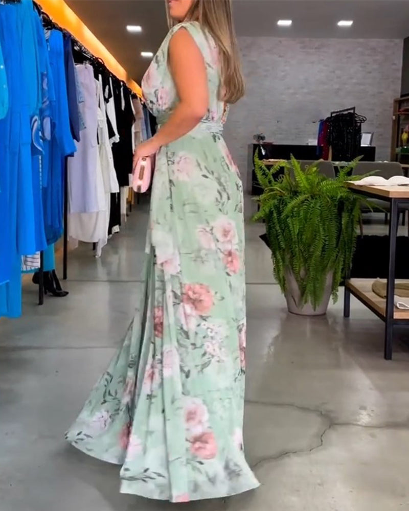 Erika - Elegante mouwloze jurk met V-hals en bloemenprint