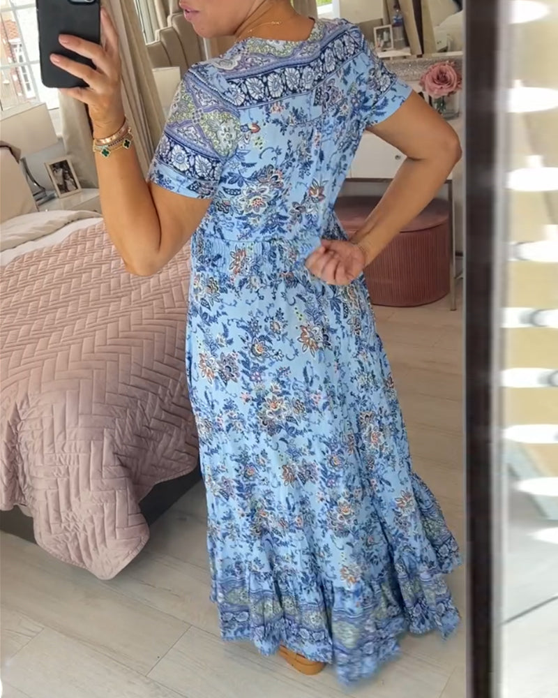 Kleid mit V-Ausschnitt und Blumendruck