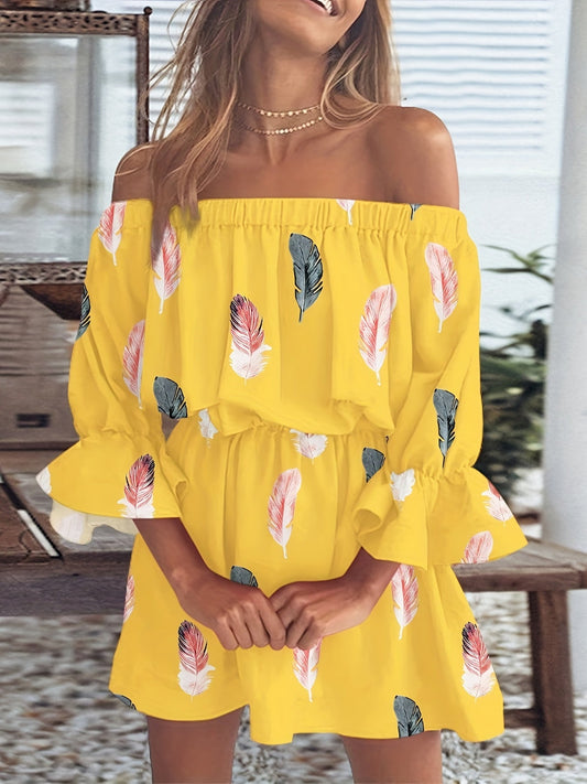 Weißes Federzauber - Off-Shoulder Boho Kleid