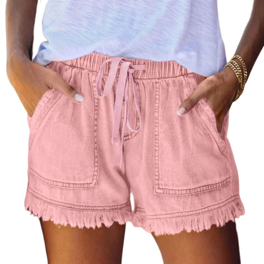 Einfarbige Lässige Denim-Shorts Mit Elastischer Taille