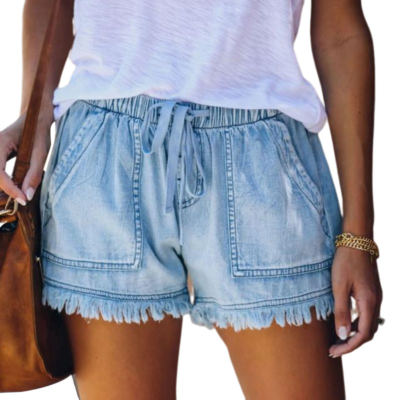 Einfarbige Lässige Denim-Shorts Mit Elastischer Taille