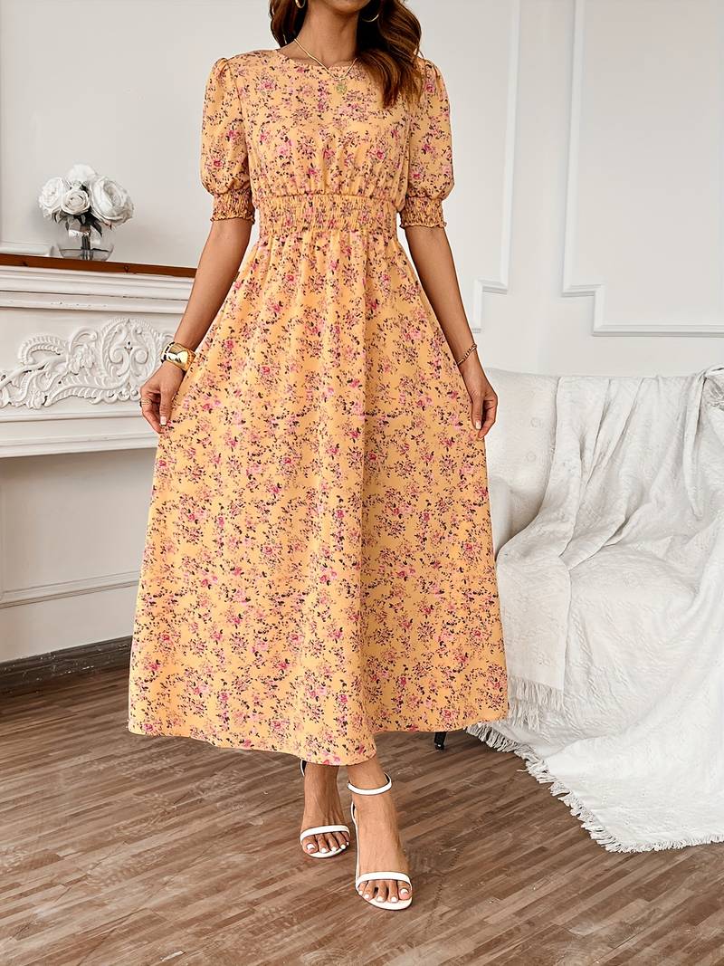 Ella – kleid mit blumendruck und rundhalsausschnitt für frühling und sommer