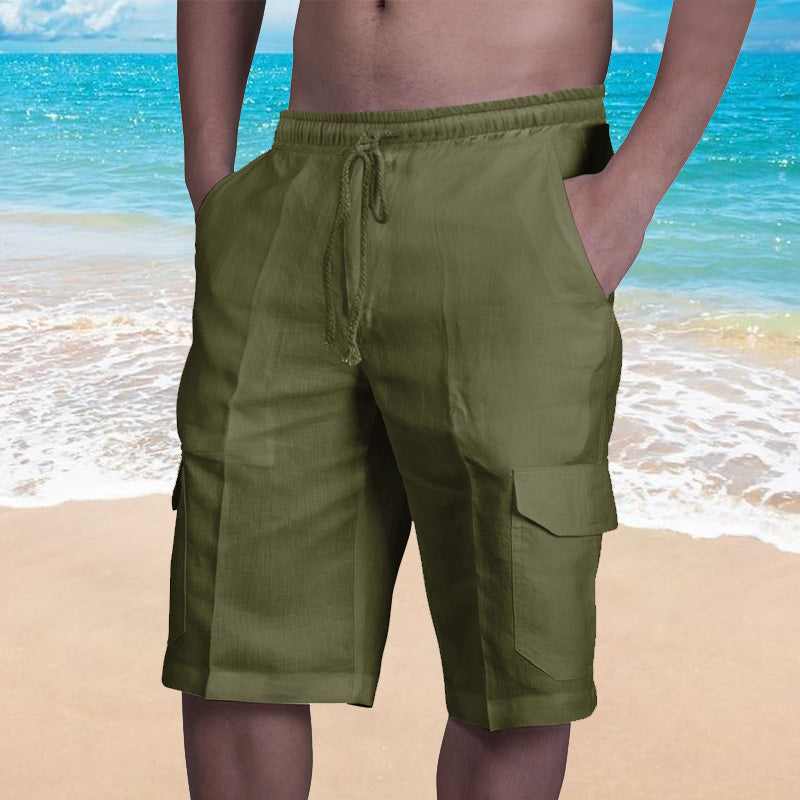 Einfarbige Strandshorts mit Tasche und Kordelzug