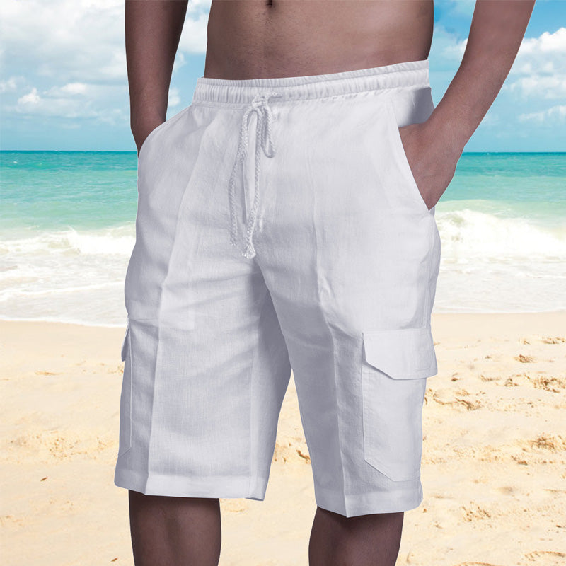 Einfarbige Strandshorts mit Tasche und Kordelzug