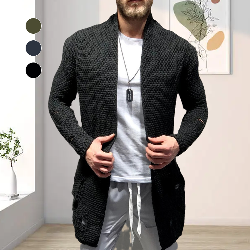 Mittellange Strickjacke mit zerrissenen Ärmeln für Herren