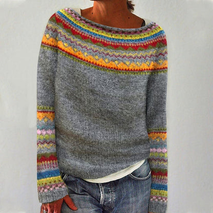 Retro Herbstpullover Grau Regenbogen - Clara