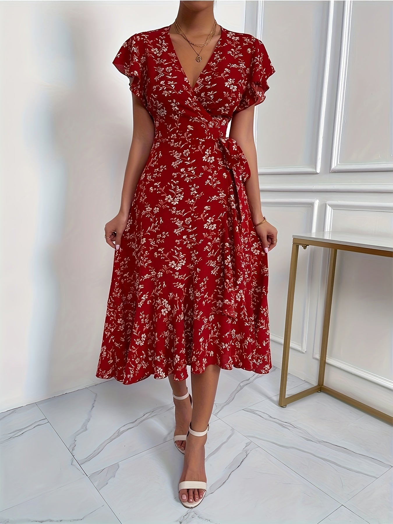 Rotes Wickelkleid mit Blumen - Clara