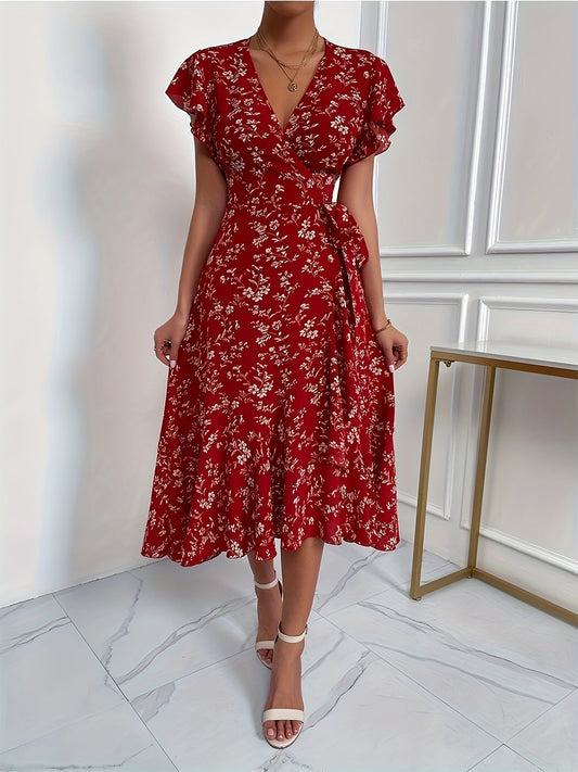 Rotes Wickelkleid mit Blumen - Clara