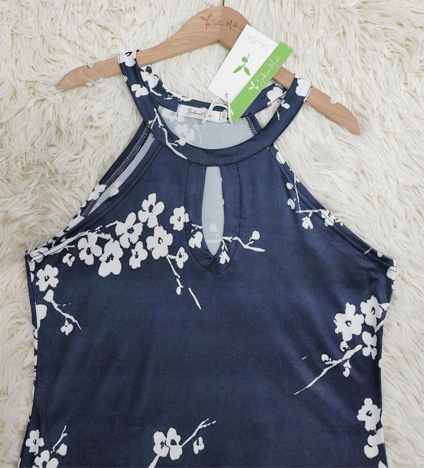 PureWear® - Weißes Cherry Blossom Navy Schlüssellochhalter-Minikleid