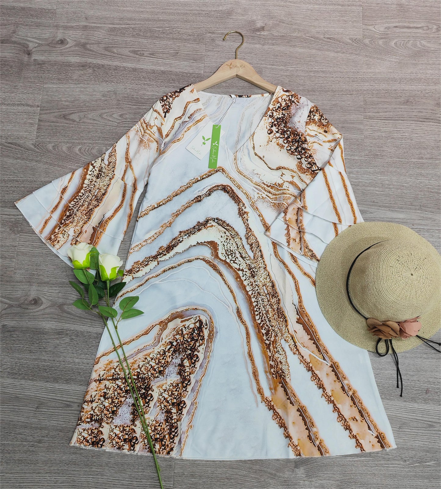 FallStil® - Beach Nights Gold Marble Print Minikleid