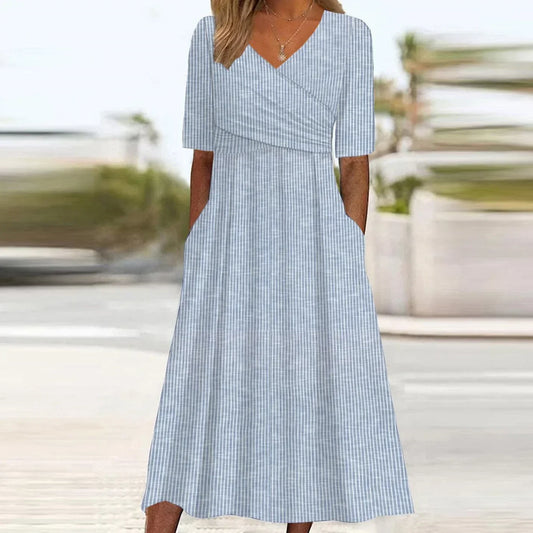 Allison – blau gestreiftes kurzarm-midikleid