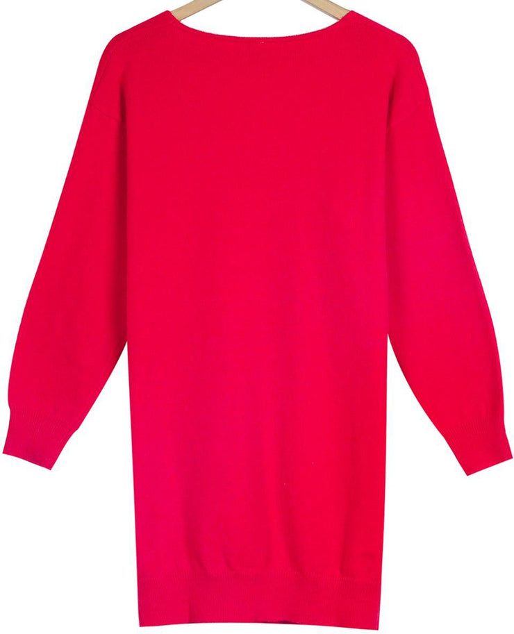 Naturlux® -  Auffälliges rotes einfarbiges Mini-Pulloverkleid