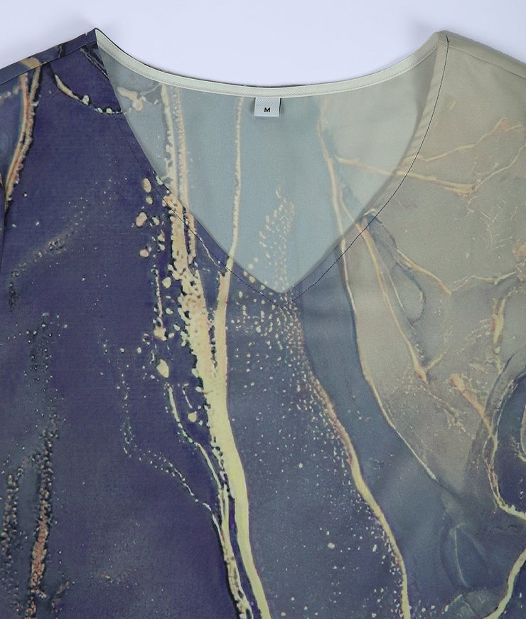 SpringStil® - Gold Beach Ocean Waves Marble Print Minikleid