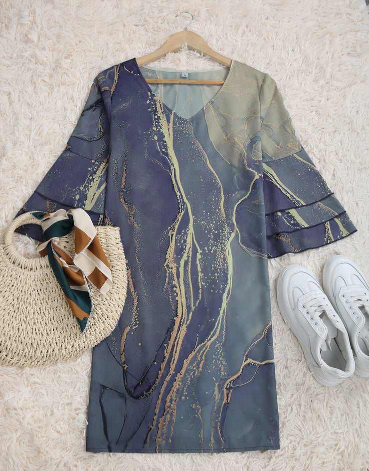 SpringStil® - Gold Beach Ocean Waves Marble Print Minikleid