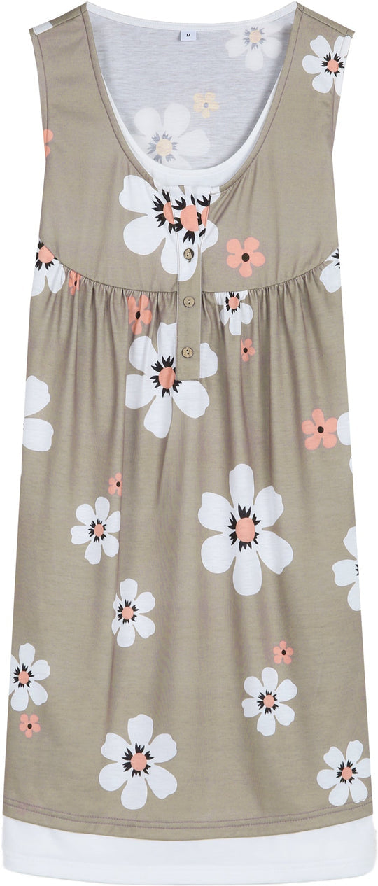 SpringStil® - Retro Blume Kaffee Braun Knopfleiste Twofer Kleid