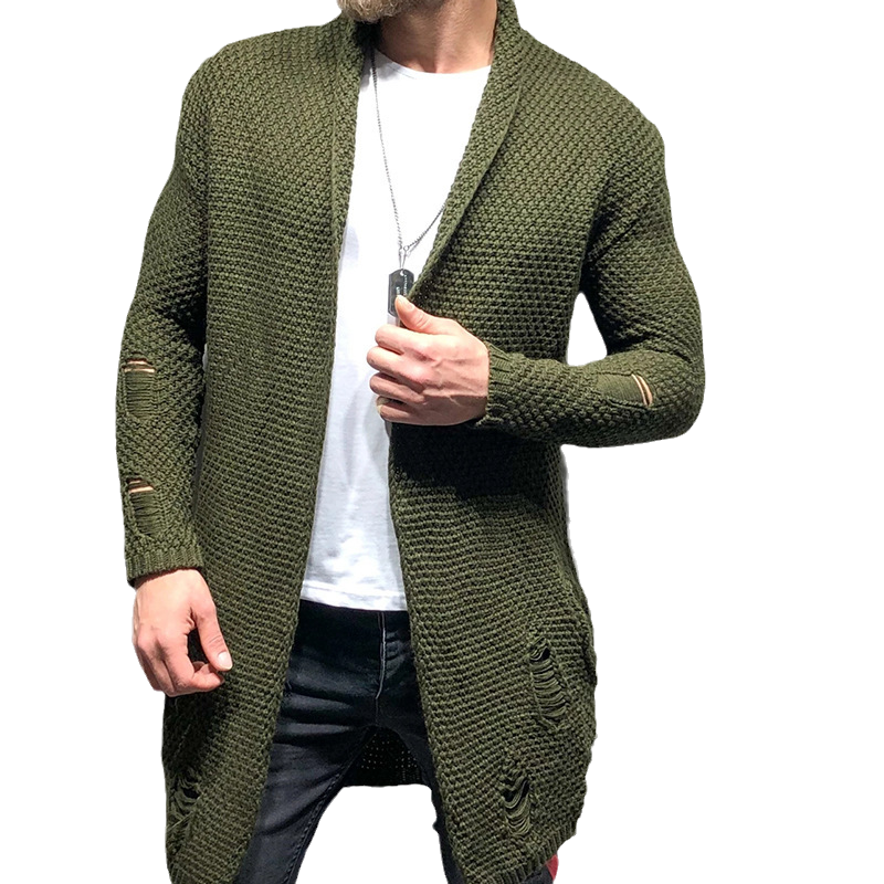 Mittellange Strickjacke mit zerrissenen Ärmeln für Herren