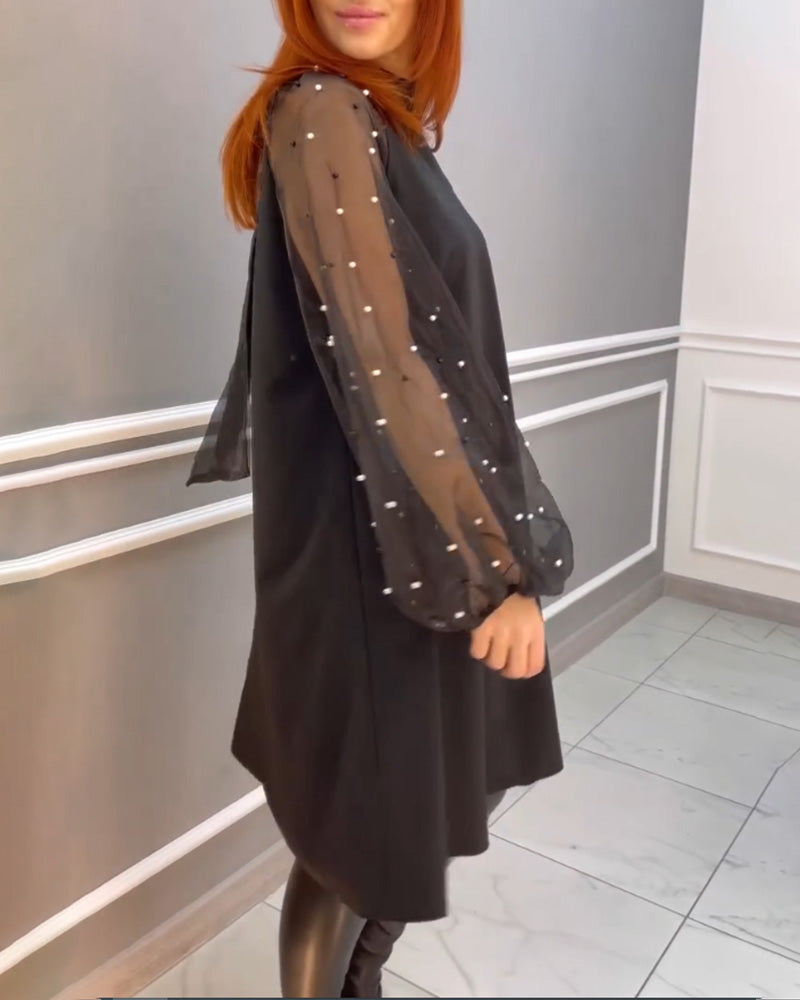 Lockeres Mesh-Kleid mit Stehkragen