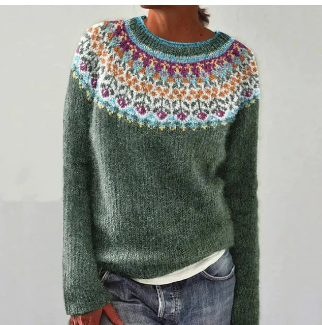 Retro Herbstpullover Grau Regenbogen - Clara