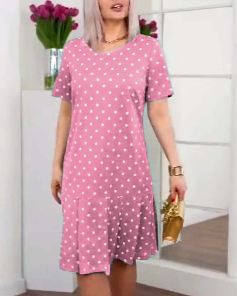 Kurzärmliges Freizeitkleid mit Polka-Dot-Print