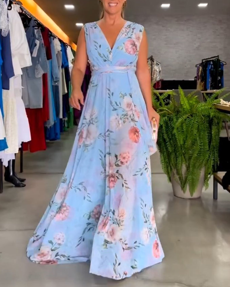 Erika - Elegante mouwloze jurk met V-hals en bloemenprint