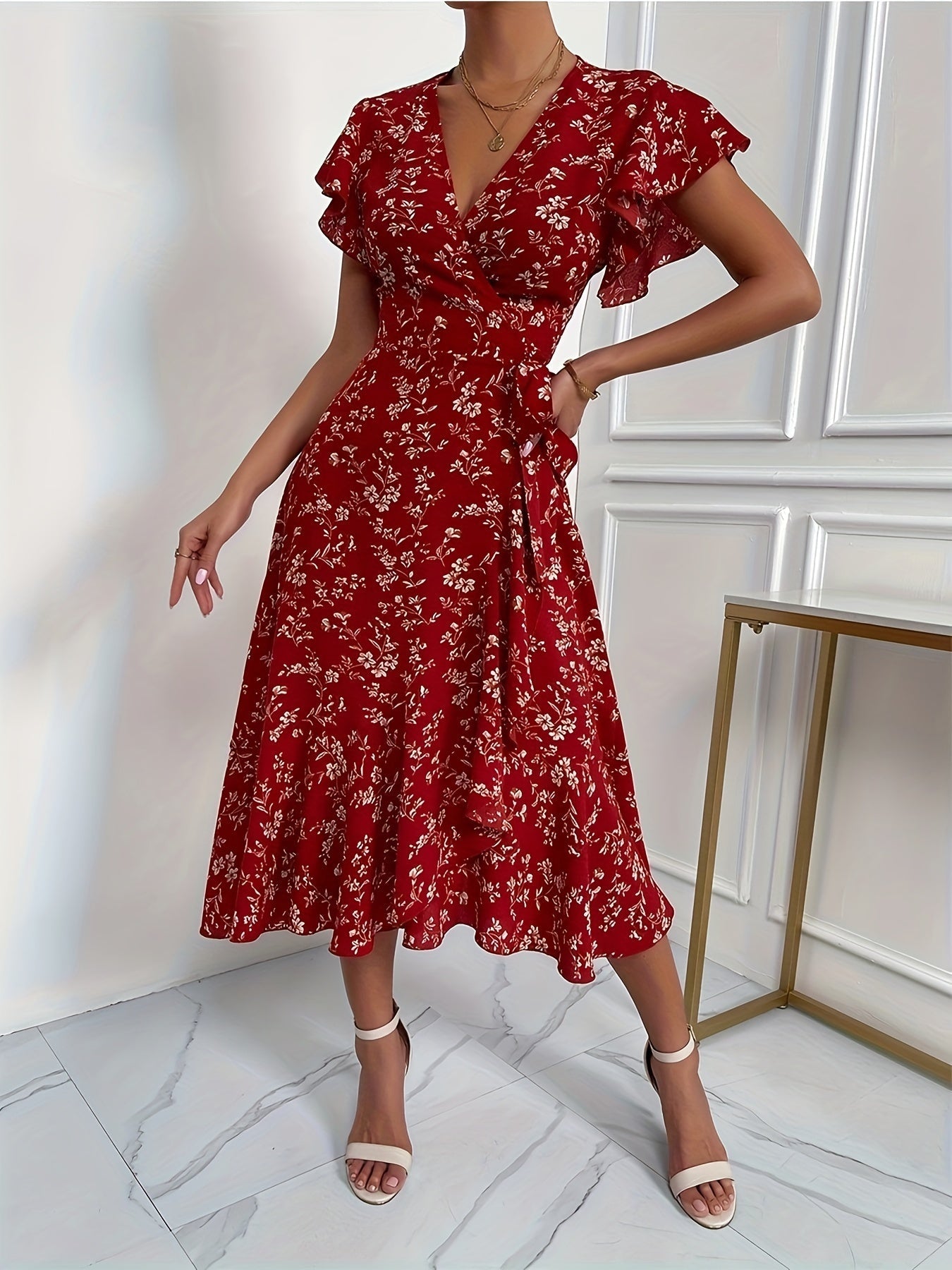 Rotes Wickelkleid mit Blumen - Clara