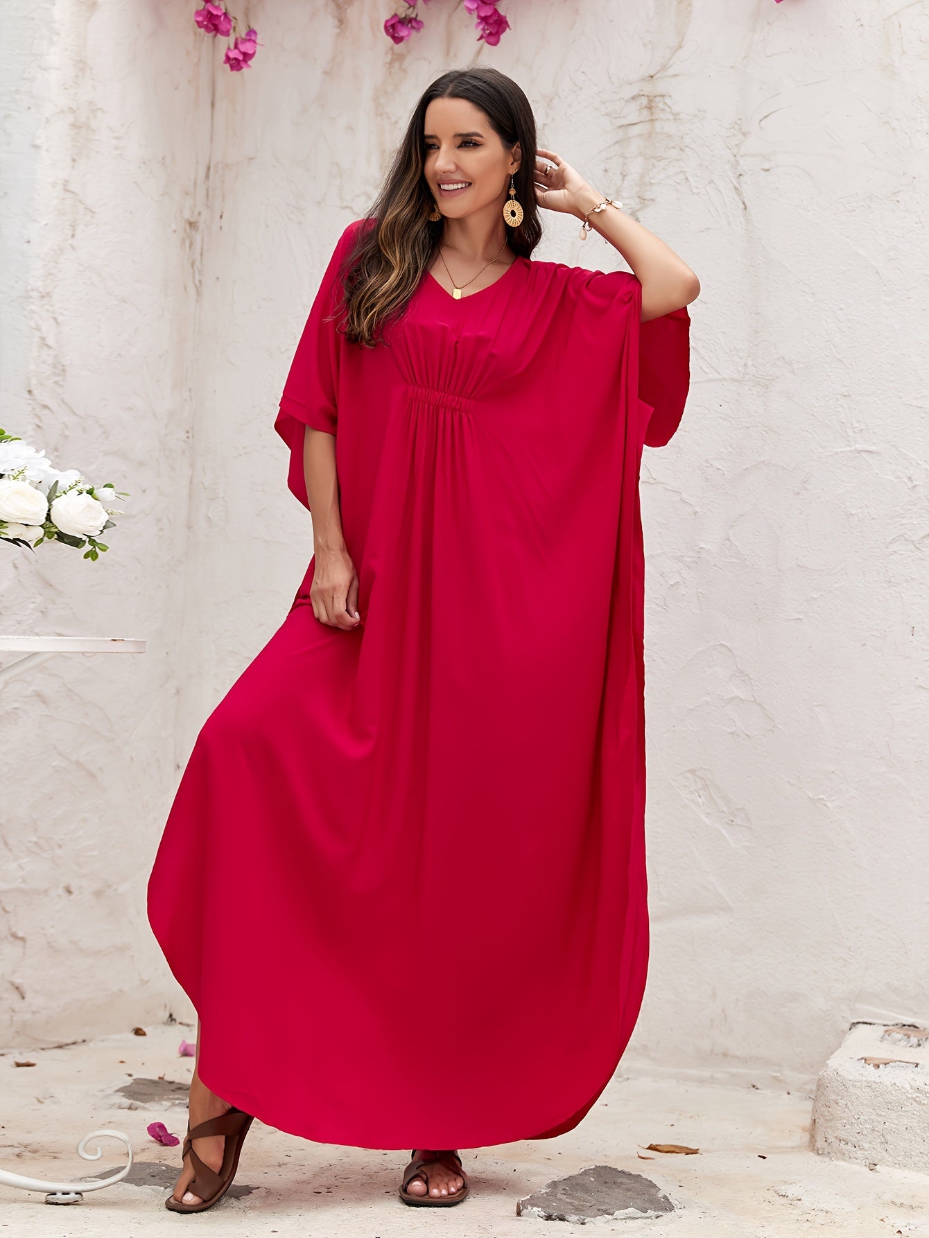 Weißes Maxi-Kaftan Kleid - Emma