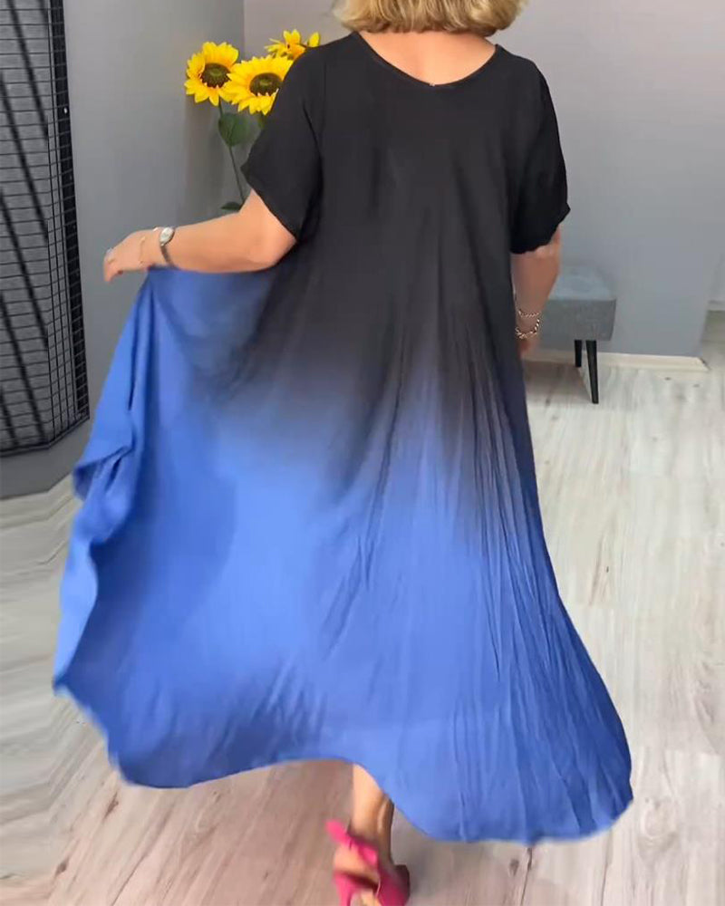 Lässiges, plissiertes Ombre-Kleid