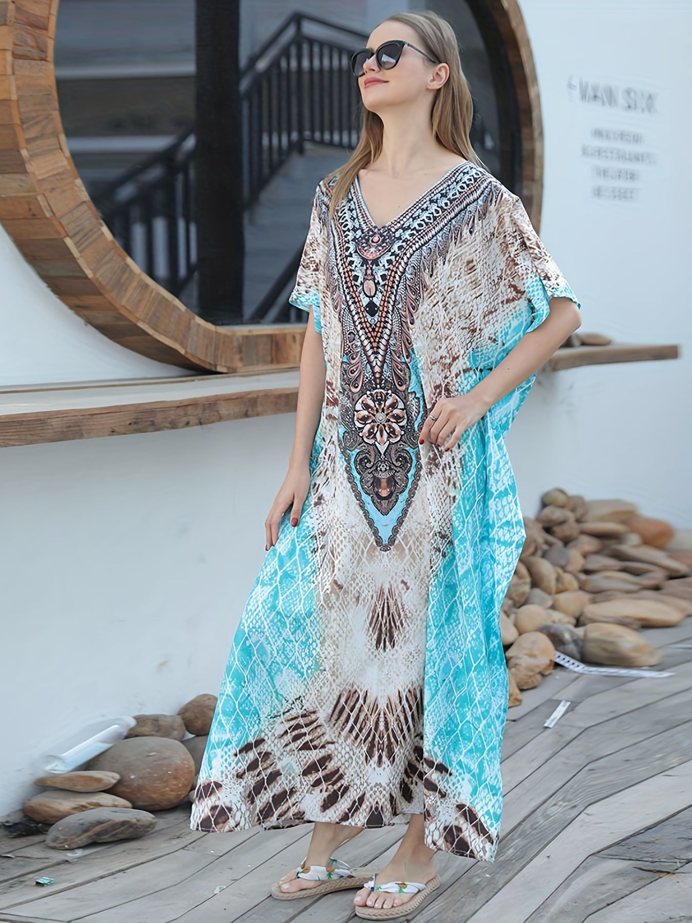 Türkis Boho Maxi-Kaftan Kleid - Anna