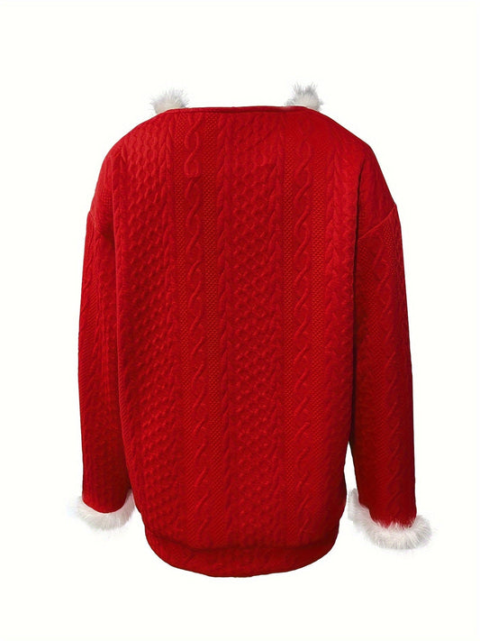 Weihnachtlicher Pullover mit Kunstfellbesatz