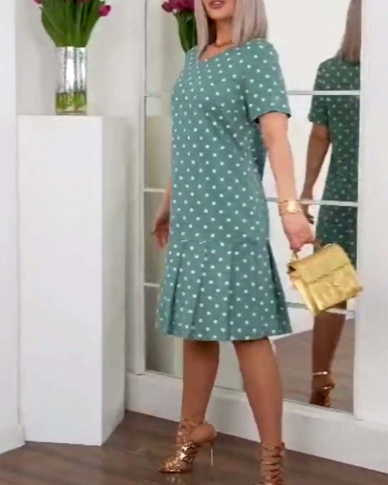 Kurzärmliges Freizeitkleid mit Polka-Dot-Print