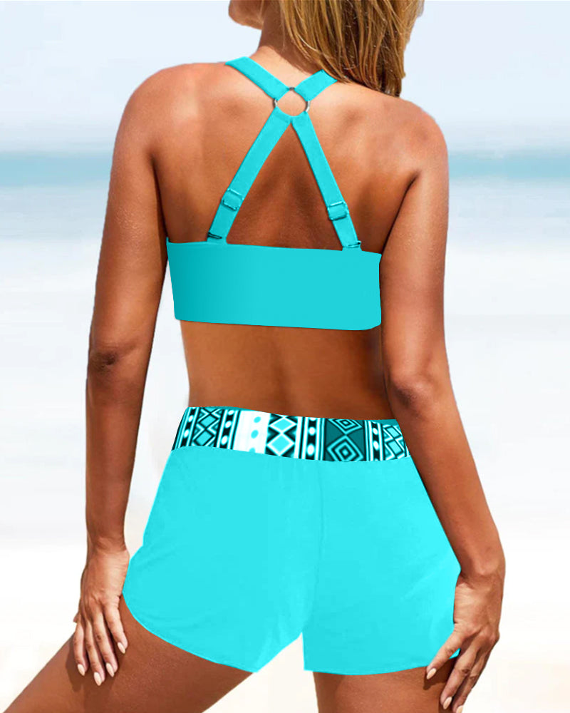 Bikini mit hoher Taille und geometrischem Muster