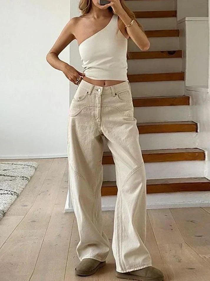 Theia - Weiße Baggy-Jeans im Vintage-Look mit Schlitz