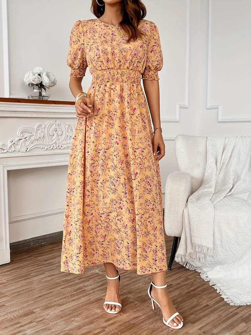 Ella – kleid mit blumendruck und rundhalsausschnitt für frühling und sommer