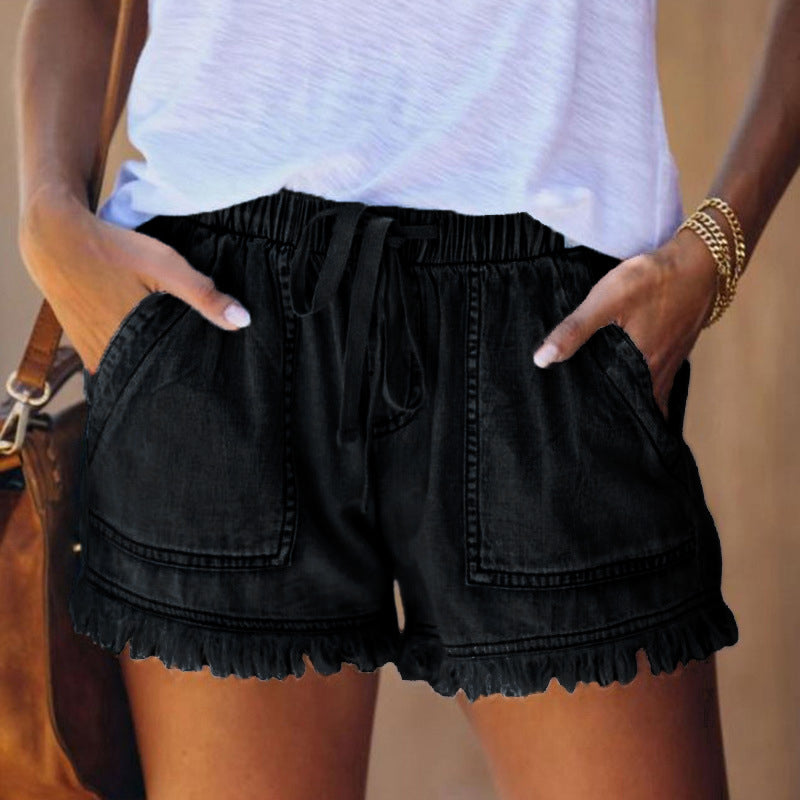 Damen Sommer Jeansshorts mit hoher Taille