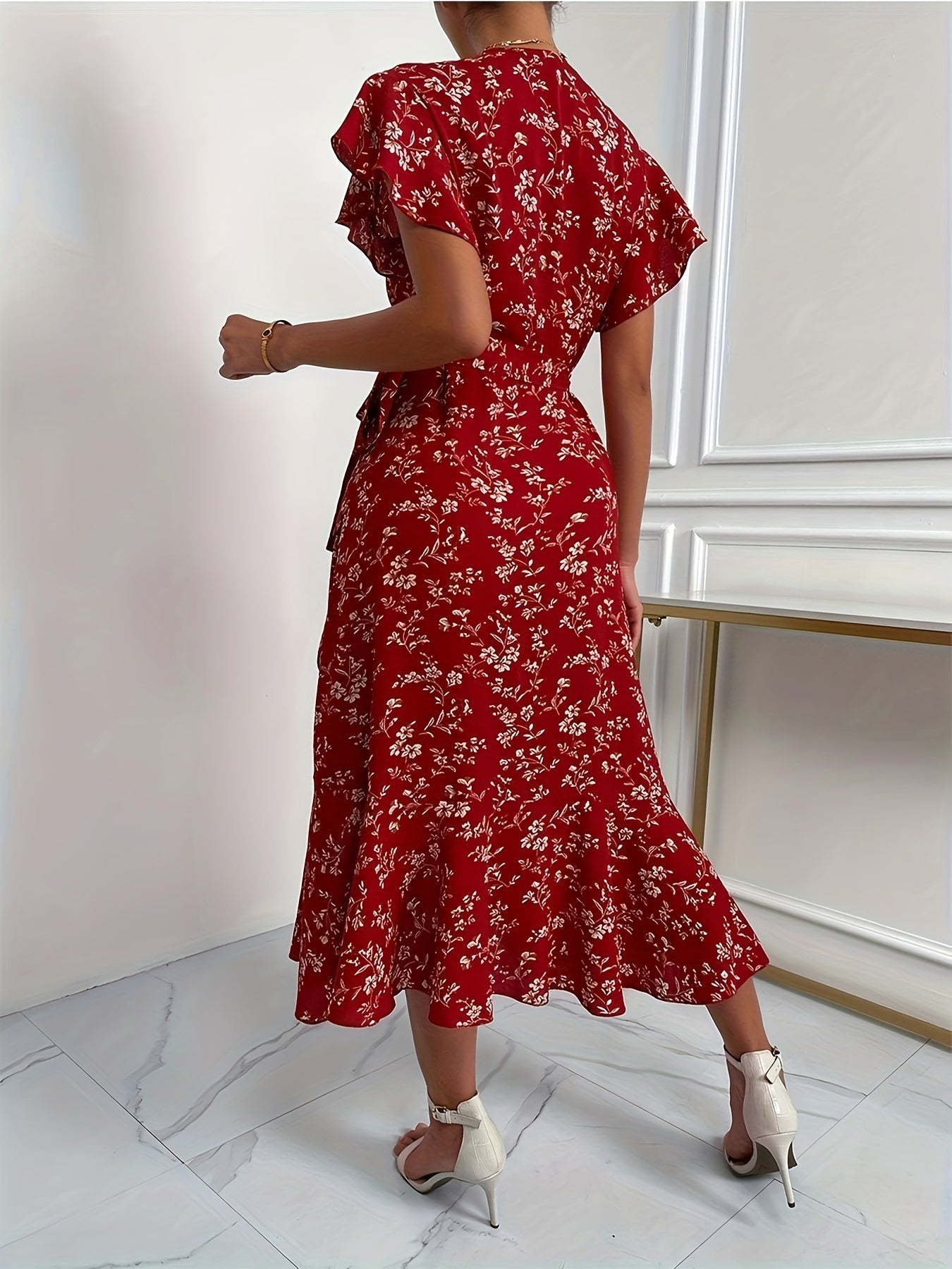 Rotes Wickelkleid mit Blumen - Clara