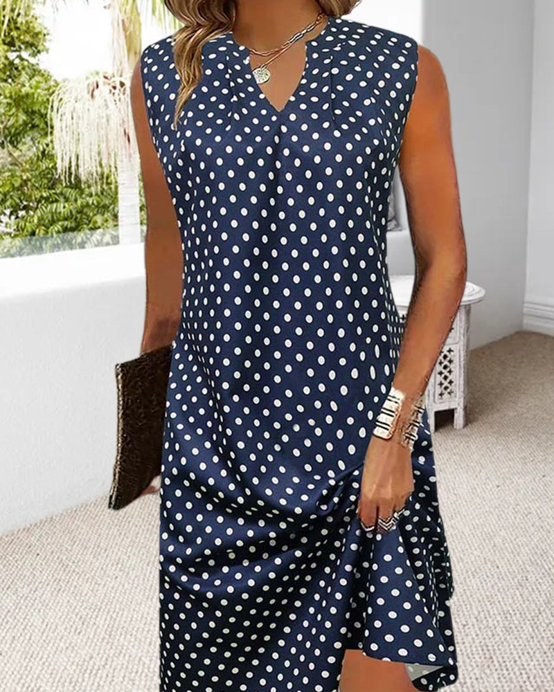 Elegantes, ärmelloses Kleid mit Polka Dot-Print