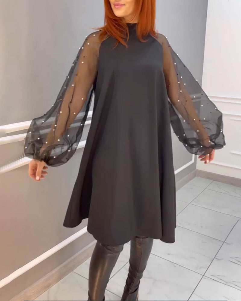 Lockeres Mesh-Kleid mit Stehkragen