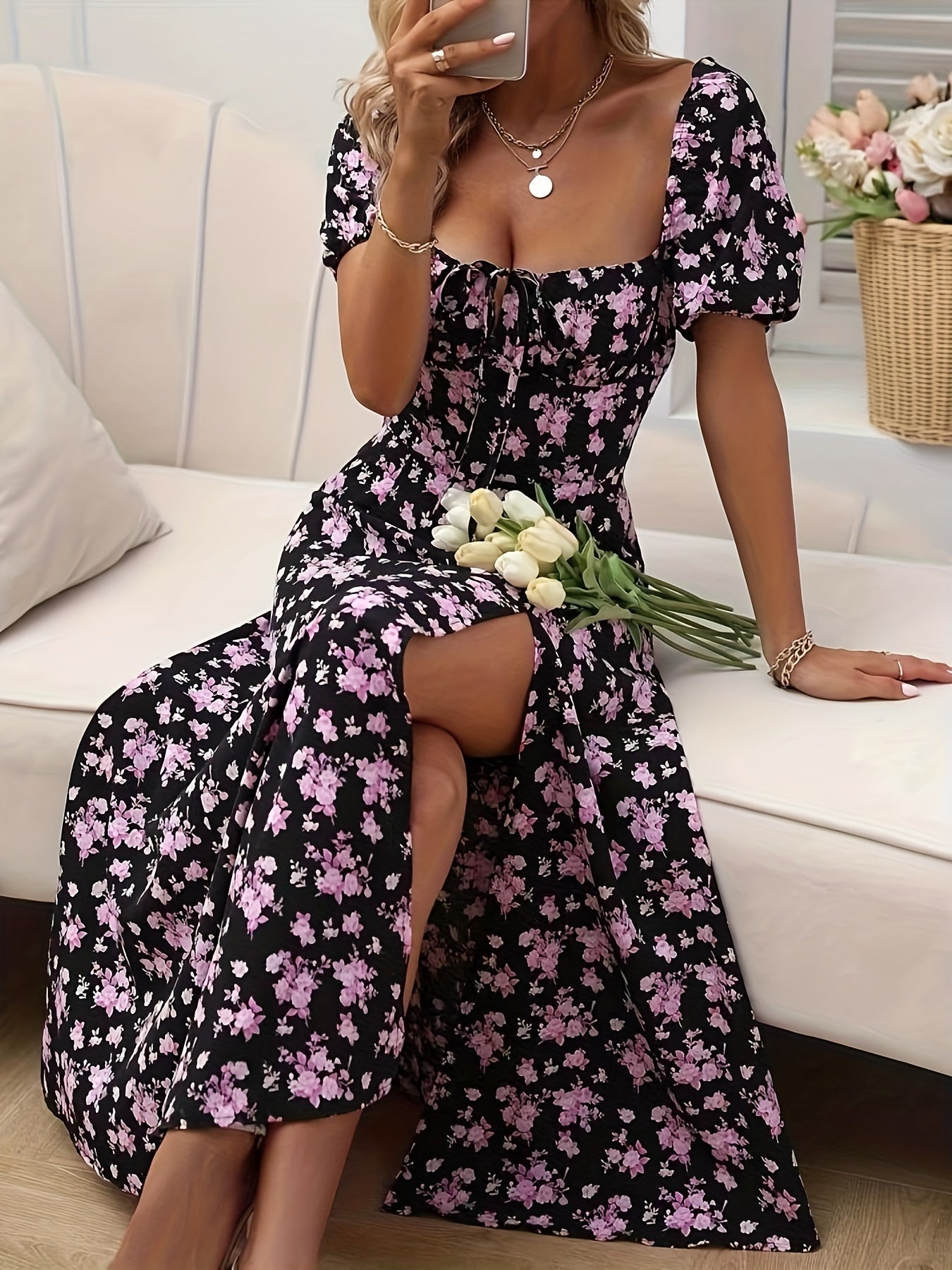 Weißes Kleid mit blauen Blumen - Amelie