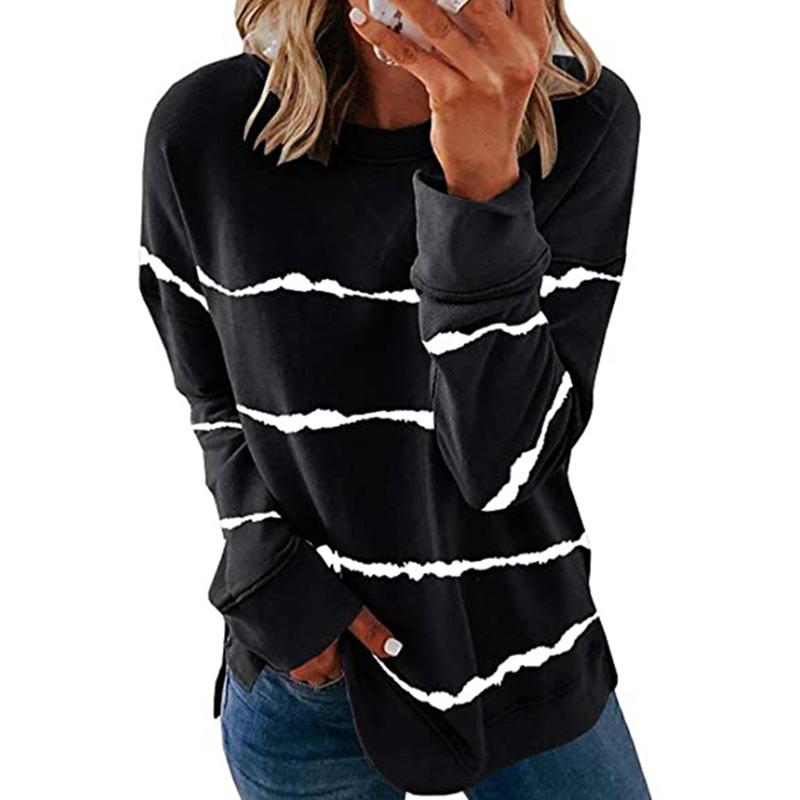 Damen Streifen Pullover Langarm Shirt