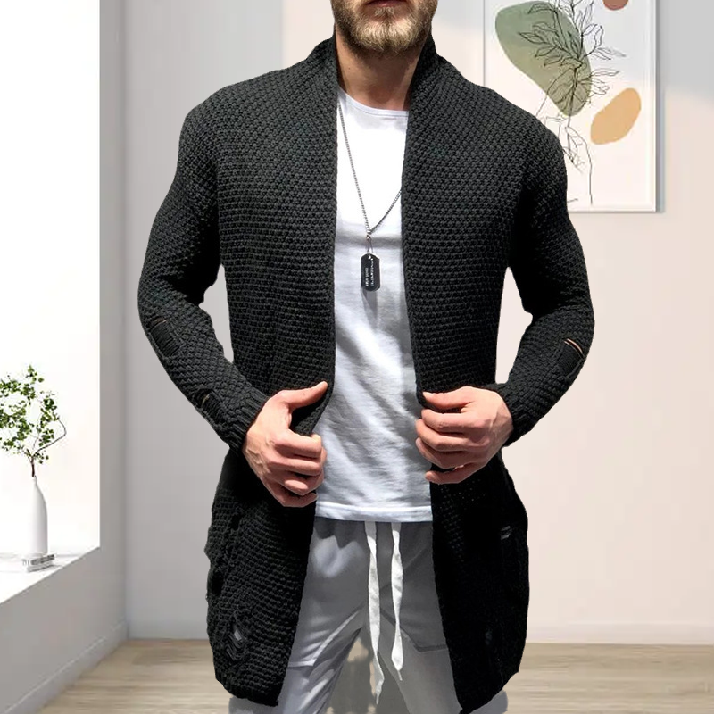 Mittellange Strickjacke mit zerrissenen Ärmeln für Herren