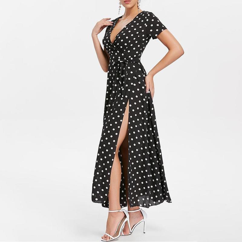 Gürtel Polka Dot Maxi Kleid