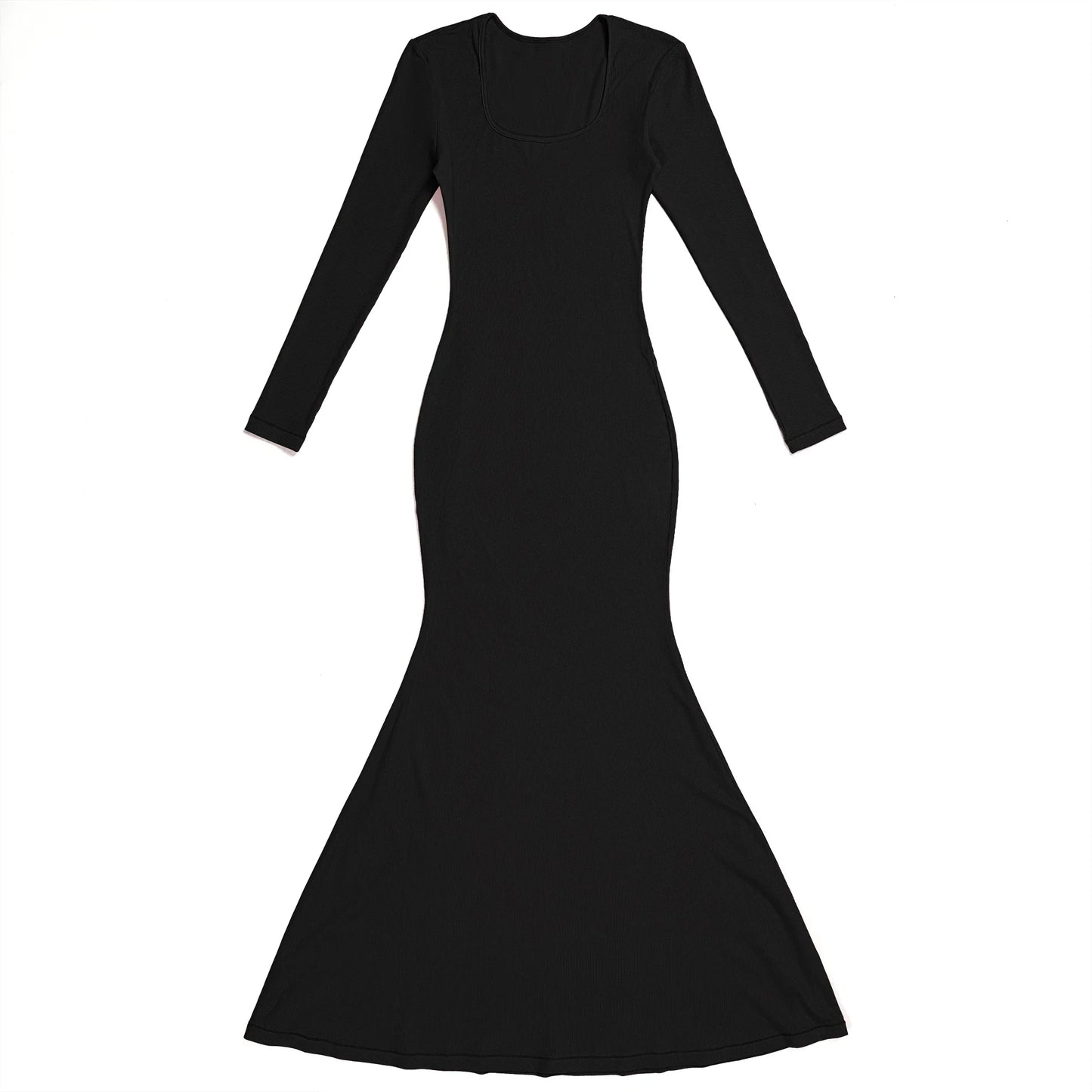 Viktoria - Elegantes Langarm-Maxikleid in Schwarz