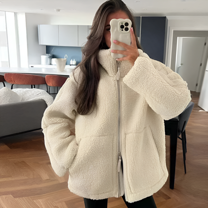 Teddy-Fleece-Jacke Beige – Mila