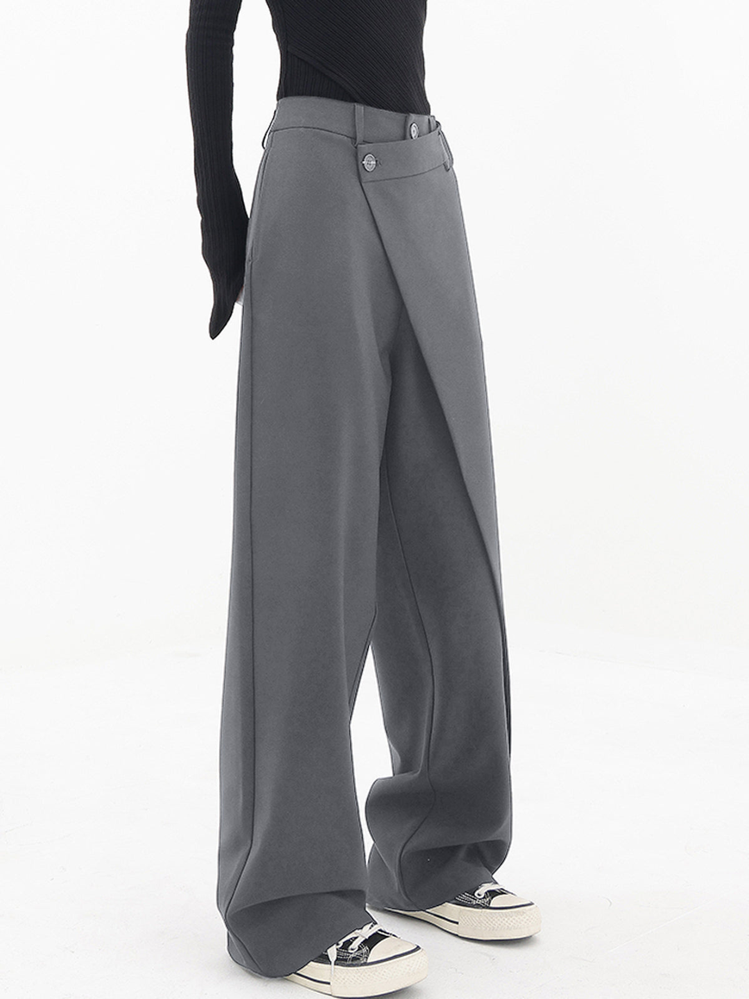 Schwarze Asymmetrische Baggy-Hose - Lina