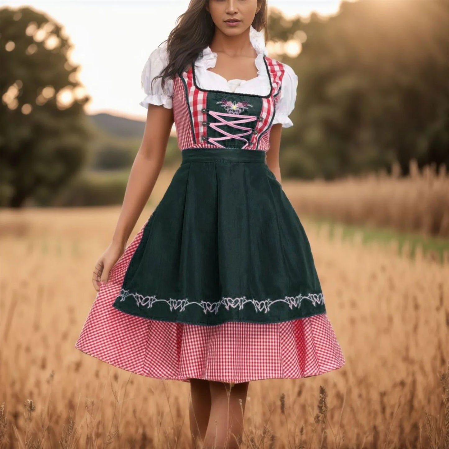 Layla | Oktoberfest Biermädchen kariertes Kleid