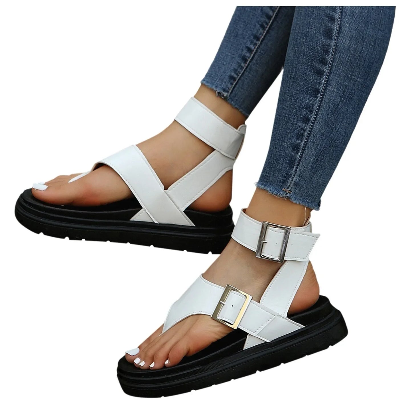 Weiße Struktur-Sandalen - Isabella