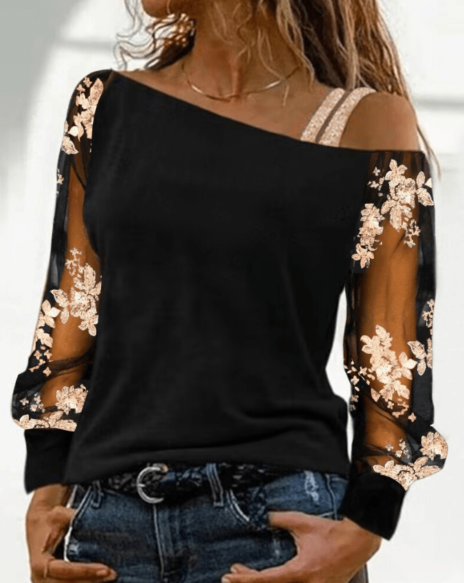 Emma – kaltes trägershirt mit floralen pailletten