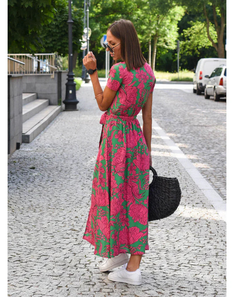 "FloraElegance" - Lässiges Kleid mit V-Ausschnitt und Blumenmuster