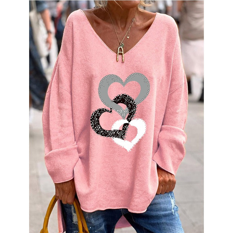 Trendy V-Ausschnitt Pullover mit Herzdesign